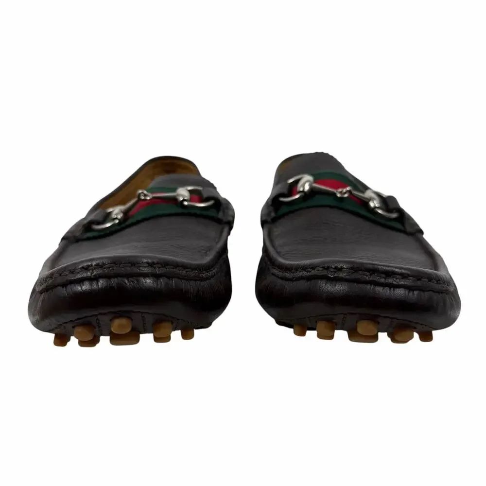 Gucci Horsebit Web Leather Driver Loafer Slip On Brown Size 10/ 10.5